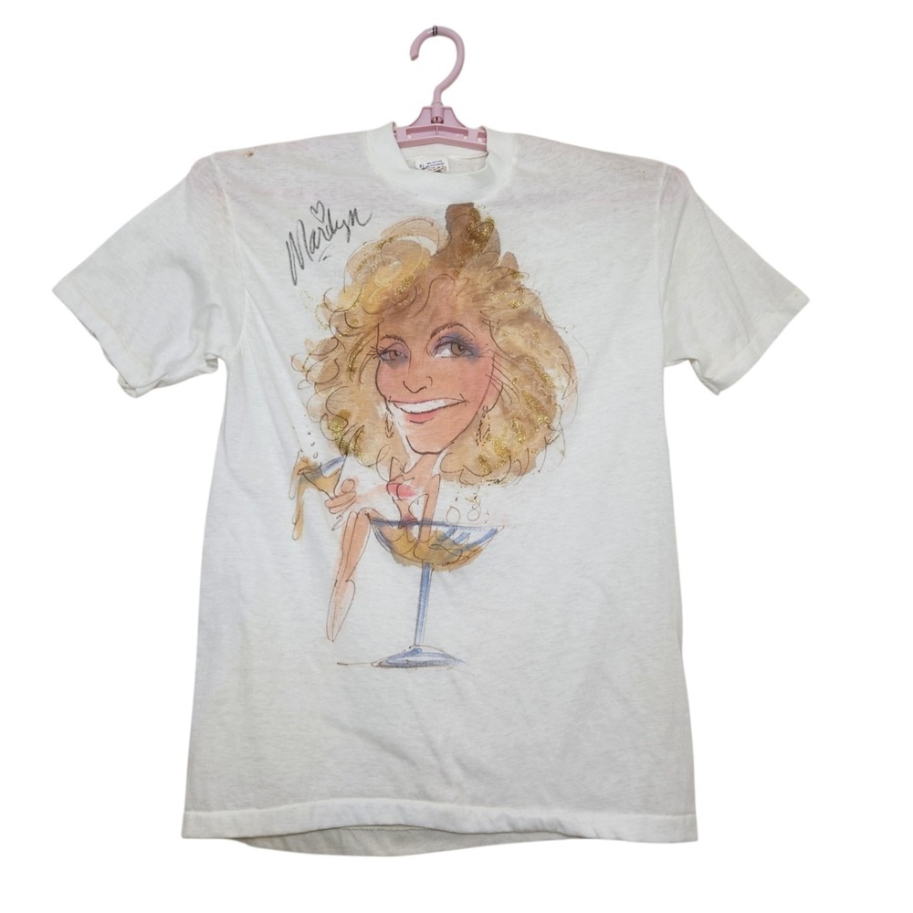 Vintage Graphic XL T-shirt Watercolor Caricature Marilyn Monroe Pop Art 1990's